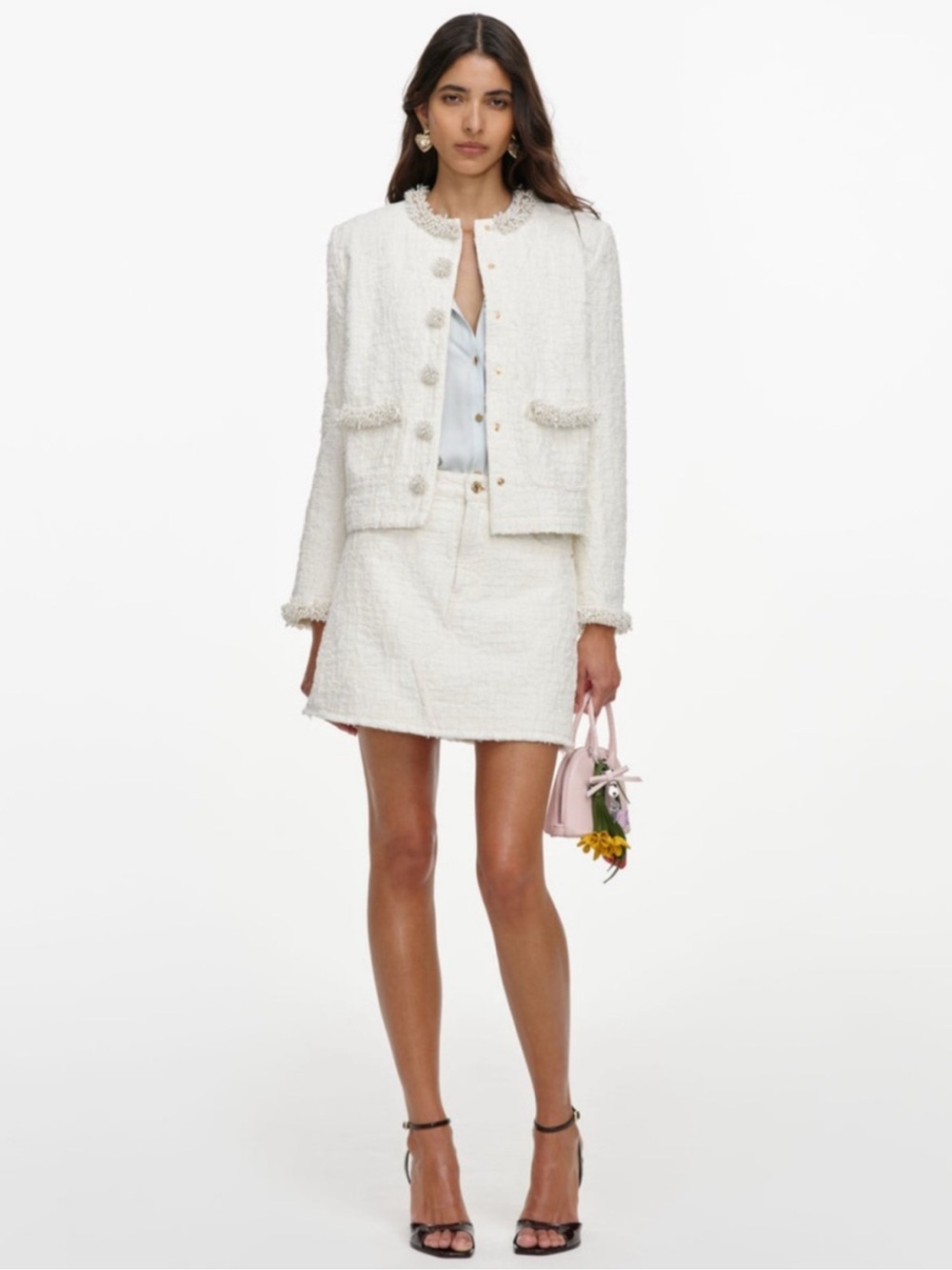 Self Portrait Ivory Bouclé Tailored Set